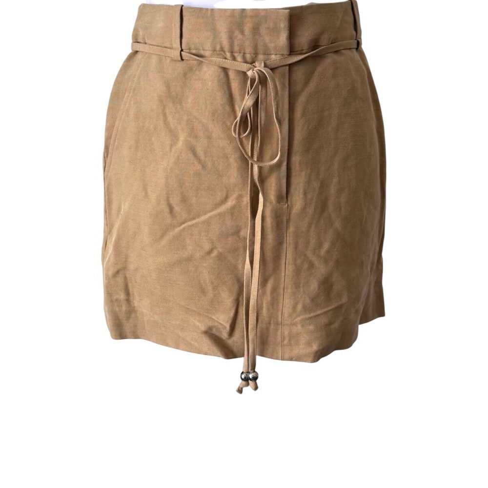& Other Stories Mini Skirt Tan Tie Waist Tailored Camel Neutral Sz 0